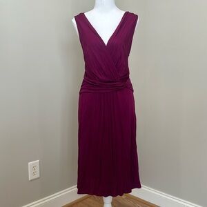Wine Red-Purple V-Neck Sleeveless Dress with Faux-Wrap Torso